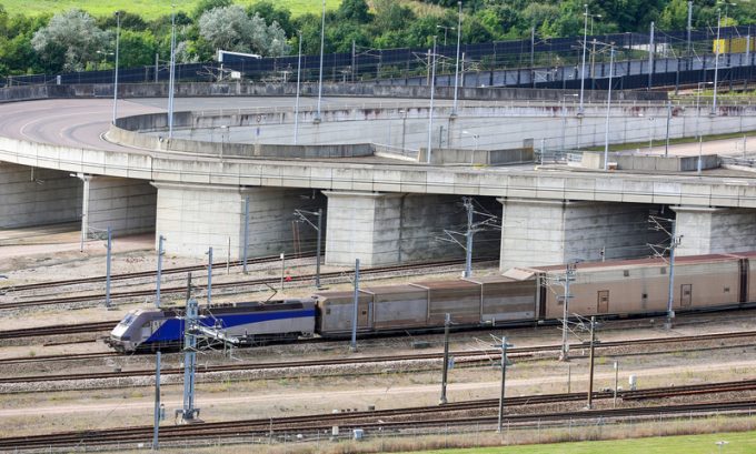 Channel Tunnel train, Folkestone, Kent, UK