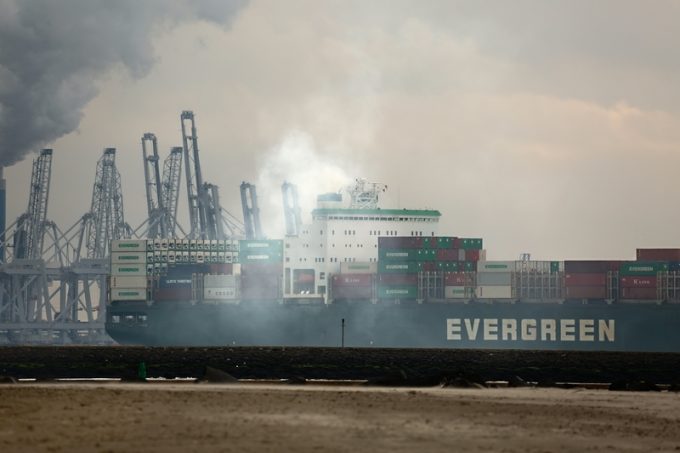 Cargo ship exhaust smoke