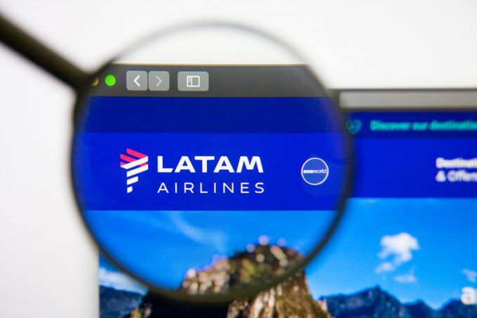 Los Angeles, California, USA - 14 February 2019: Latam Airlines website homepage. Latam Airlines logo visible on display screen.