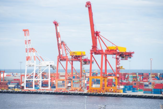 Container cargo and cranes Fremantle port Australia