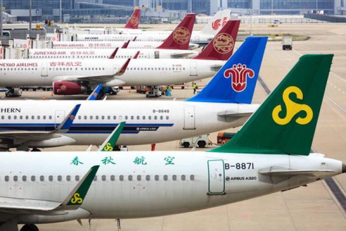 China,Shanghai-20 APR 2019:airplane parking in Shanghai pudong international airport