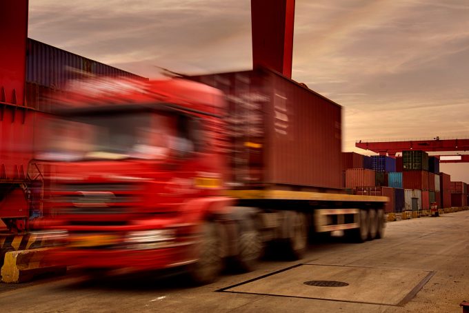 chinese truck at container terminal