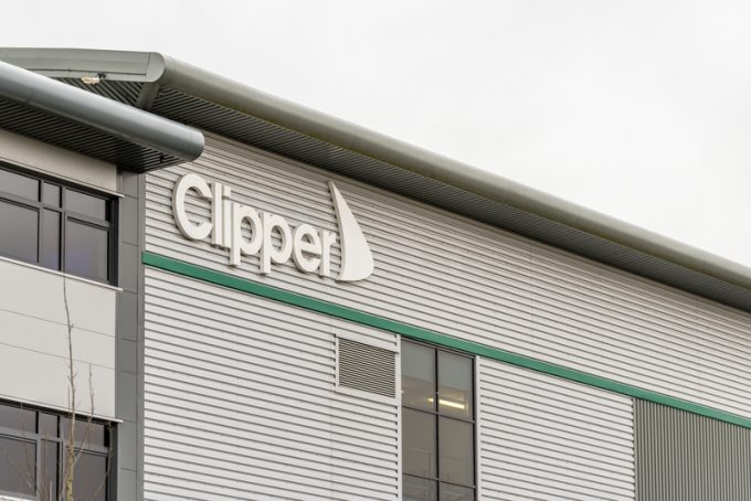 Northampton UK January 23 2018: Clipper Logistics logo sign on warehouse wall in Grange Park Industrial