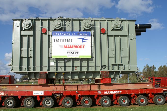 Power transformer on a deeploader underway to a powerstation