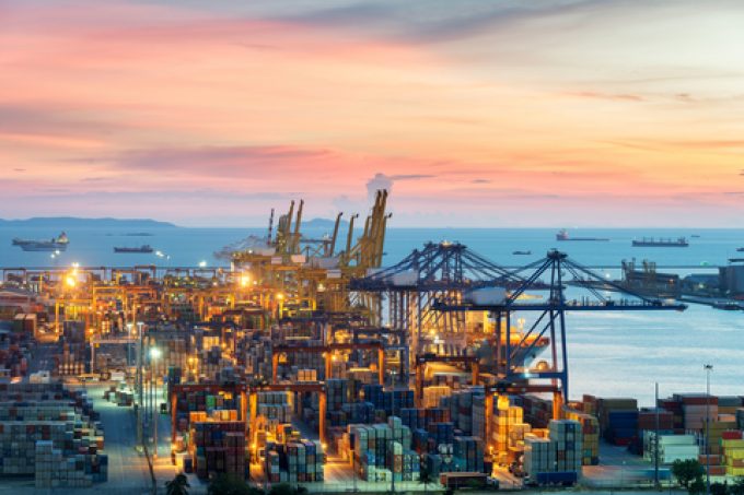 Aerial view of Laem chabang cargo container port in evening use