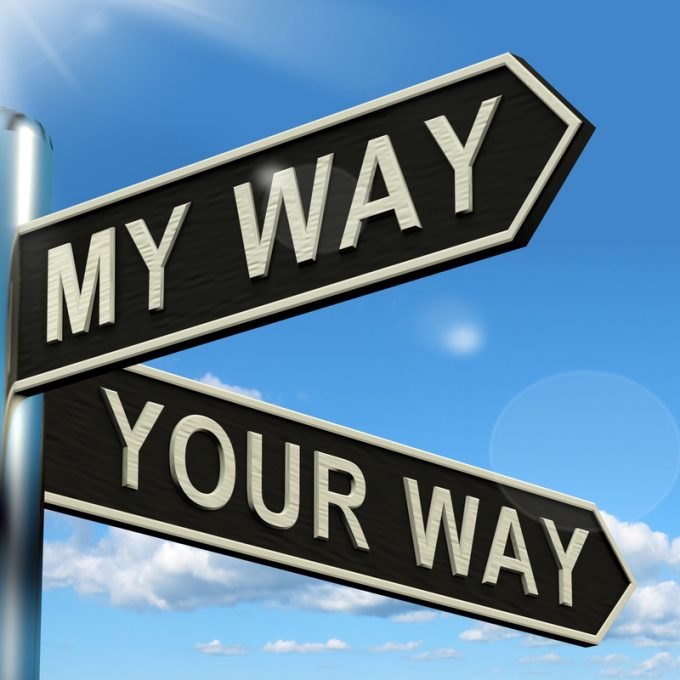 My Or Your Way Signpost Showing Conflict Or Disagreement
