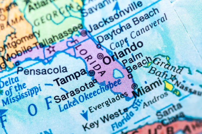 Map of Florida Close up