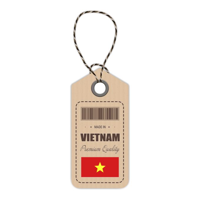Hang Tag Made In Vietnam With Flag Icon Isolated On A White Background. Vector Illustration.