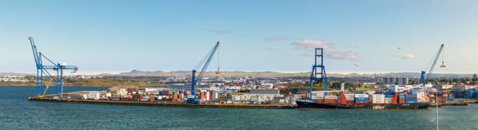 Panoramic view of the commercial Port of Reykjavik, Iceland.
