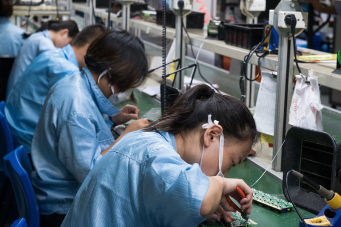 Asian Chinese Electronics Factory Workers Female Industry Manufa