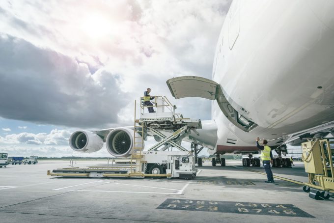 Freight handling machinery with A380 aircraft