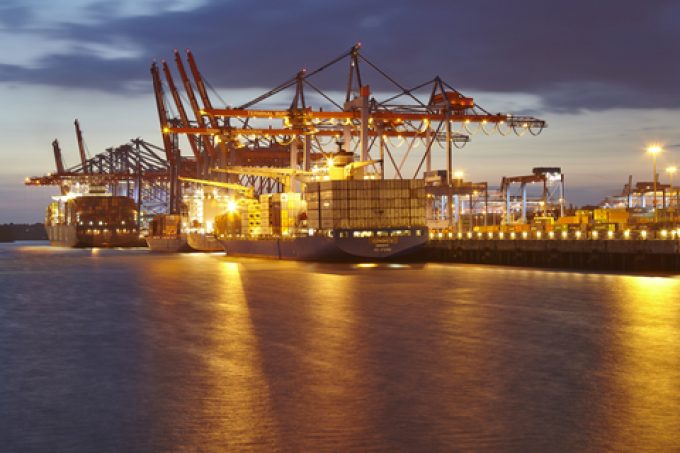 Hamburg - Container terminal in the evening