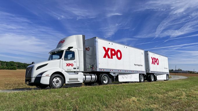 XPO LTL Truck double trailer on field IMG_5041 web