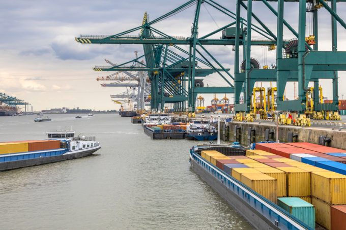 Busy port of Antwerp