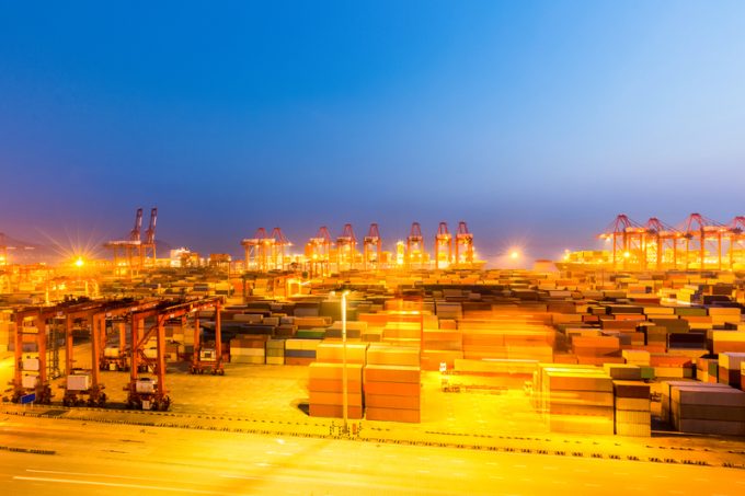 shanghai container terminal at night