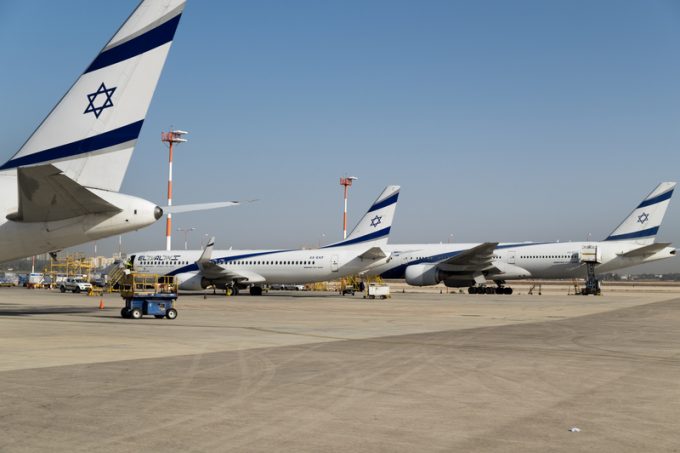Lot of El-Al aircrafts  at Ben-Gurion Airport. Israel