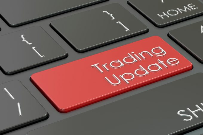 trading update concept, red hot key on  keyboard. 3D rendering