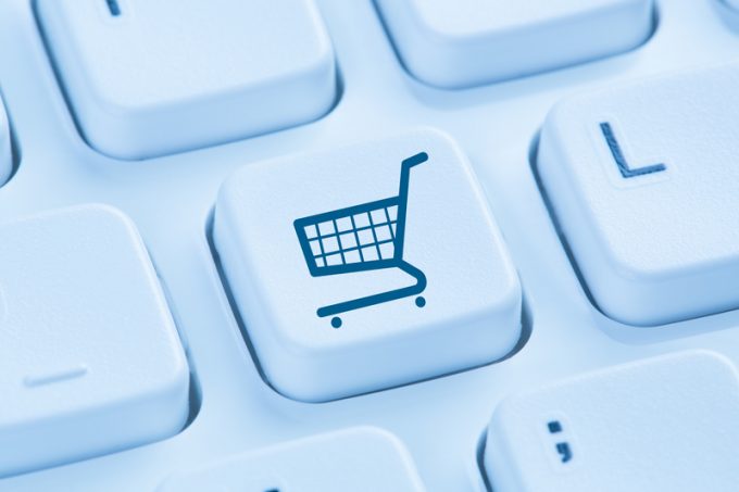 Online shopping e-commerce ecommerce internet shop concept blue computer keyboard
