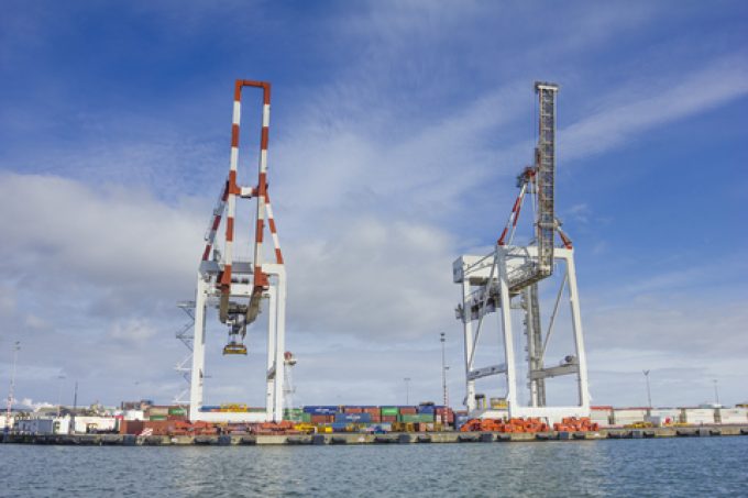 Large container cranes at Swanson Dock in the Port of Melbourne, Australia
