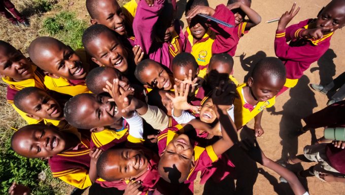 African Primary School Children on their lunch break
