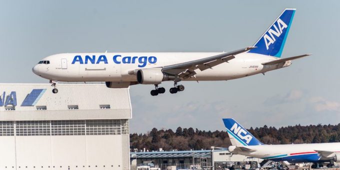 NARITA - JAPAN, JANUARY 25, 2017: JA8286 Boeing 767 ANA Cargo All Nippon Airways Landing in International Narita Airport, Japan.